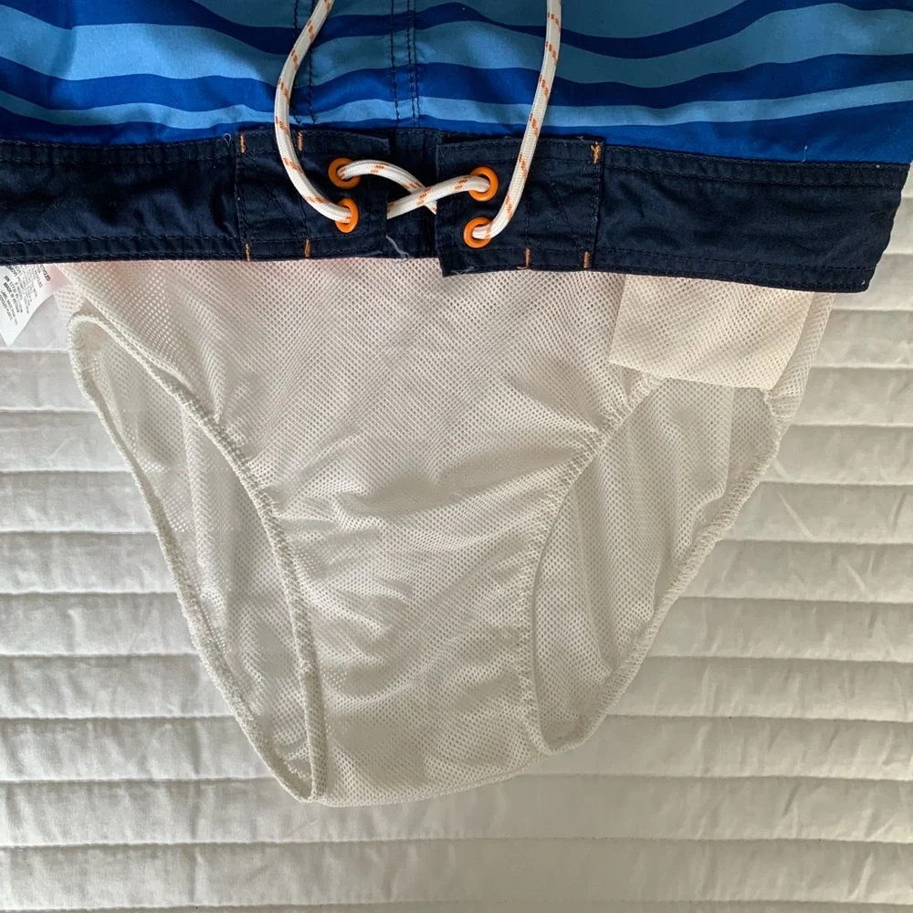 Goodfellow & Co. Swim Trunks Men’s Size S Blue White Orange Stripes Pockets